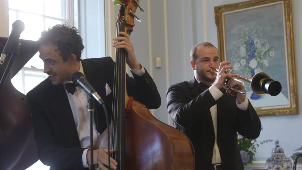 Double bass and trumpet during the live performance at Bellevue House.